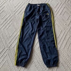 Vintage Adidas Early 2000's Navy Blue Yellow Stripped Mens Sweatpants Trackants